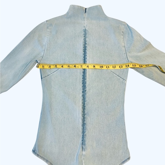 Good American Women’s Light Blue Funnel Collar Denim Bodysuit. Size S - Picture 5 of 13